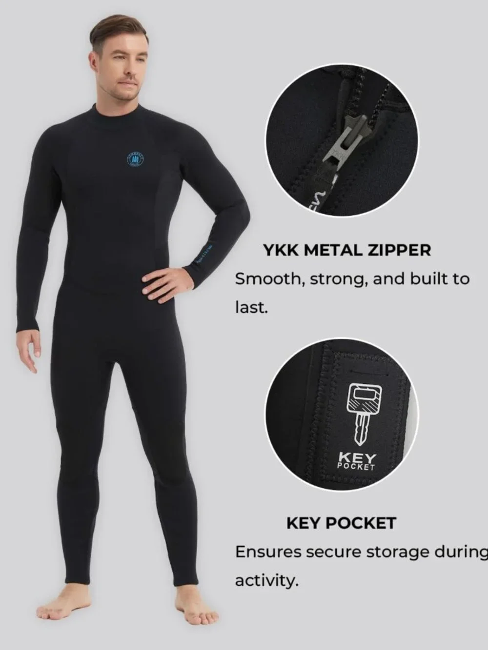 Men's Full Wetsuit 3/2mm & 5/4mm - Front Zip for Diving, Surfing, Snorkeling